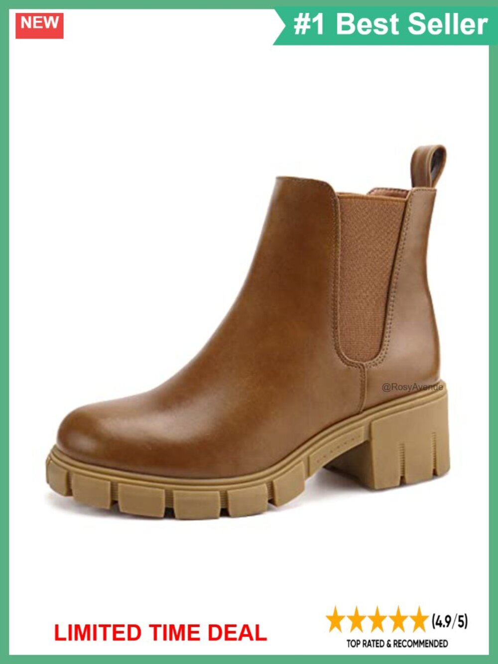 Platform Chelsea Ankle Boots Chunky Heel Faux Leather
